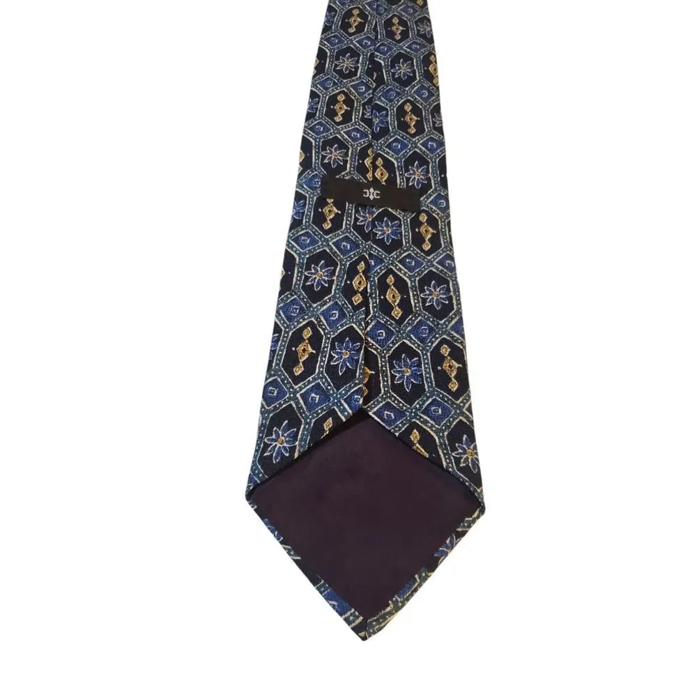 Etro Neck Tie Mens Italian Luxury‎ Blue Navy Tan Floral Silk Made in USA Office